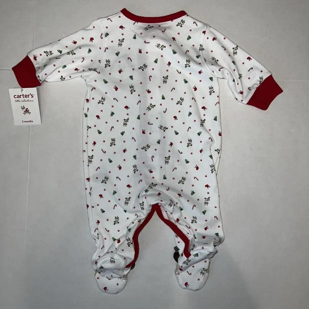 Baby Carters Christmas Reindeer Cotton Sleeper 1 Piece Pajamas PJ's 3 Months NWT